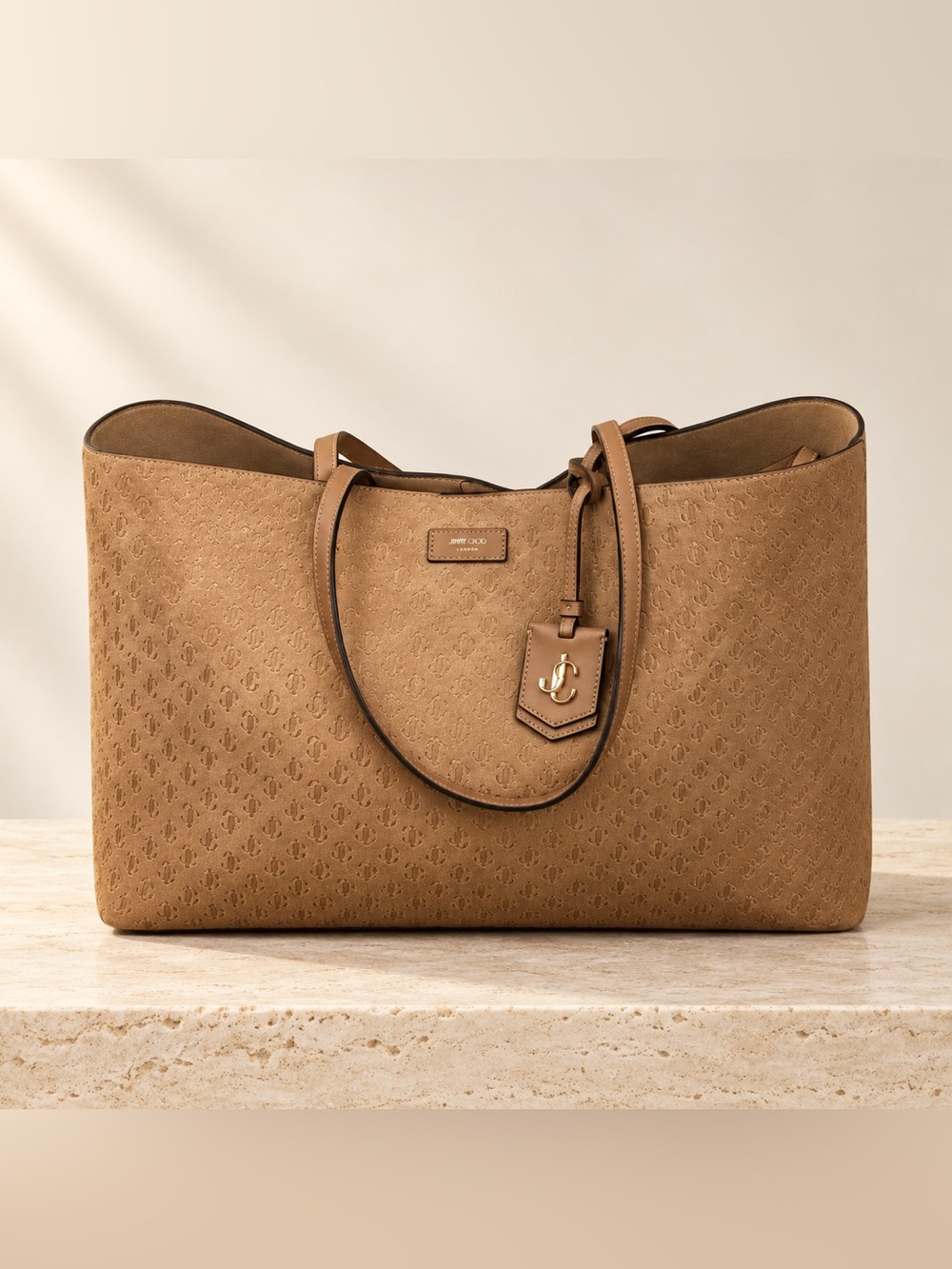 NWT Jimmy Choo Nine2Five E/W Monogram Dark Tan Leather Tote